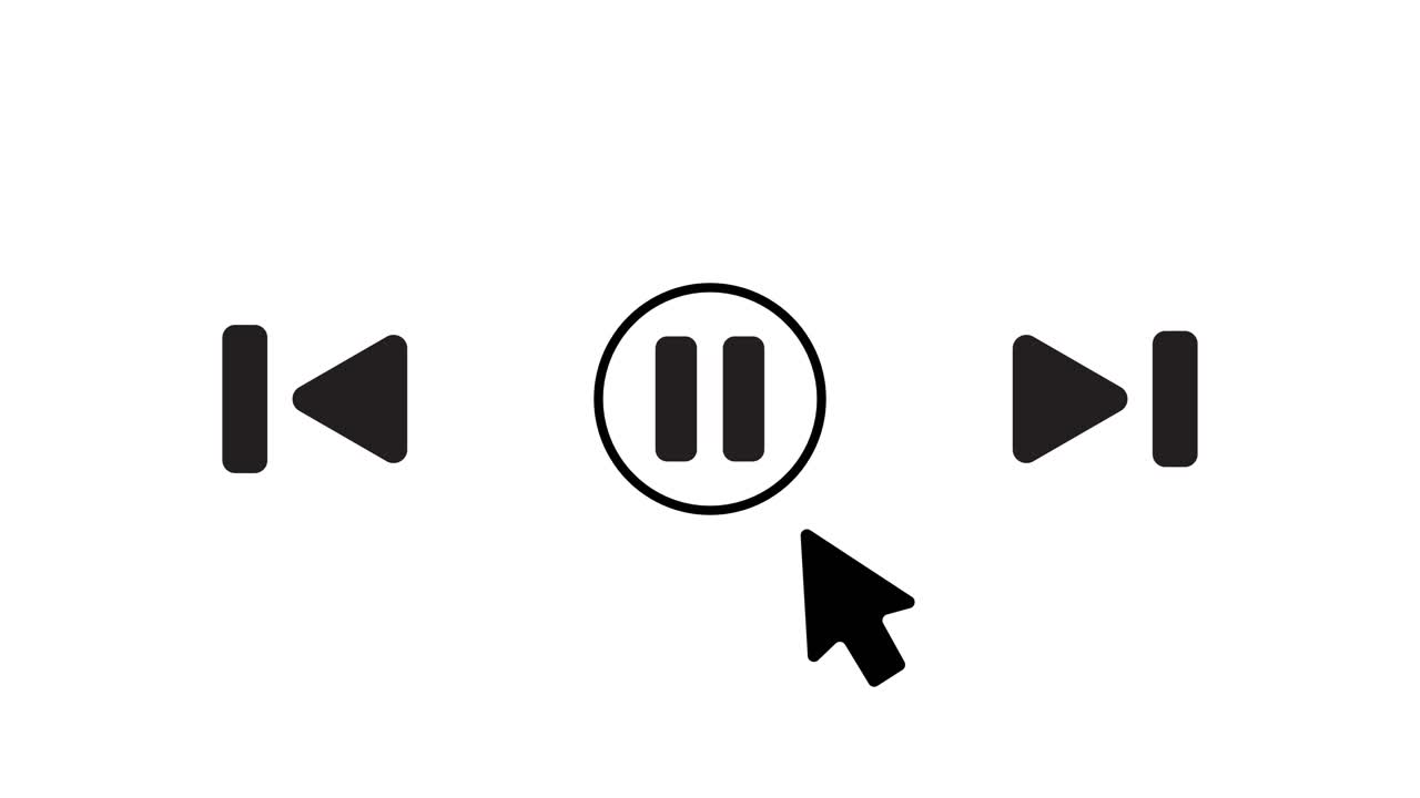 Cursor arrow clicking play button animation isolated on white background