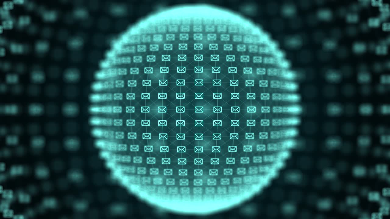 Email Message Sphere Animation Futuristic Blue Digital Communication Network Background Loop