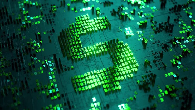 Abstract Circuit Board with Glowing Binary Code
