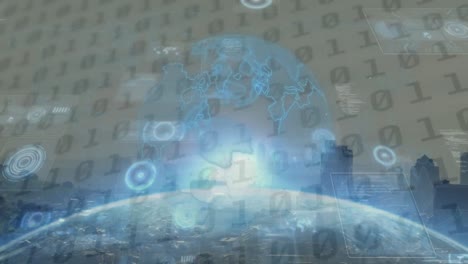 데이터 프로세싱과 도시 풍경에 대한 지구의 애니메이션