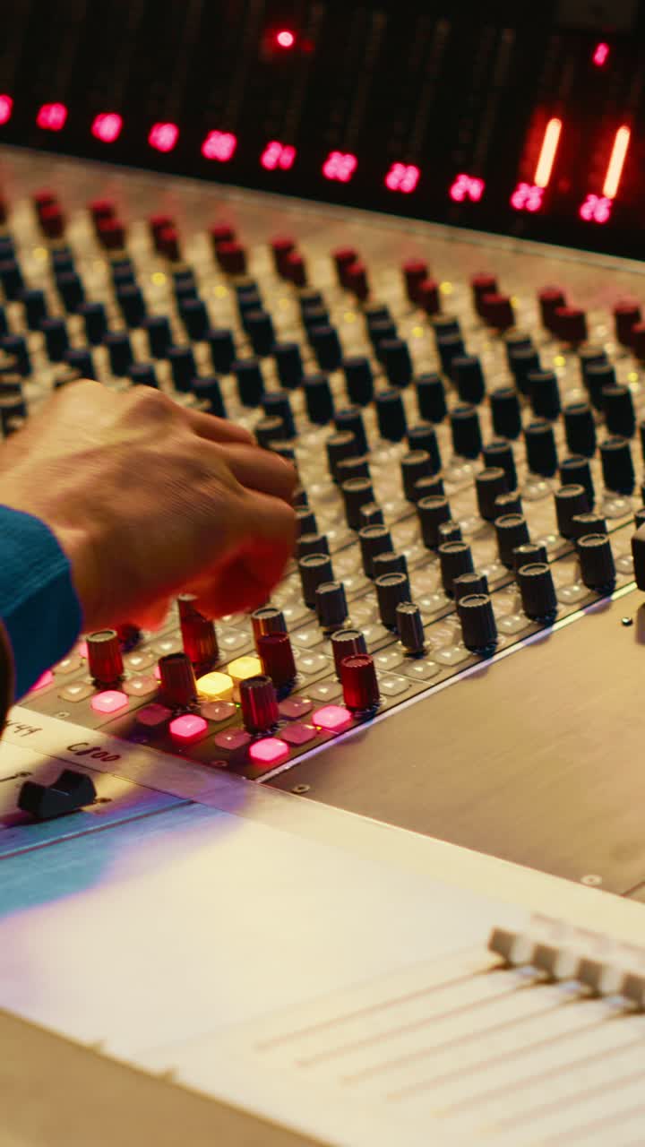 Man Adjusting Sound Mixing Console in Recording Studio