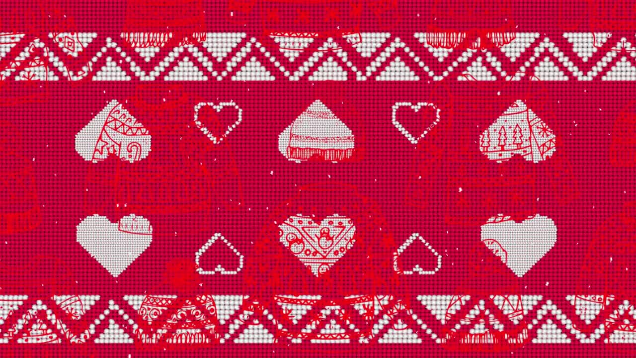 animación de corazones blancos sobre un fondo rojo