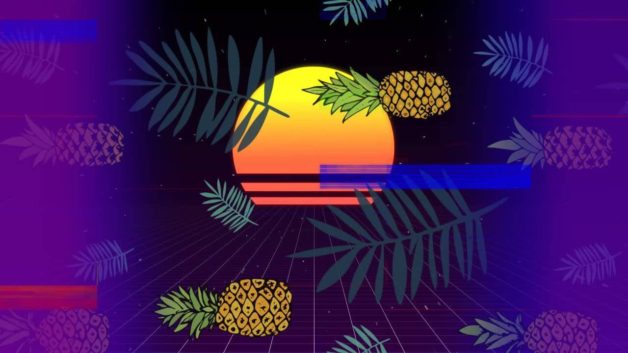  Pineapple with sunset with colorful sizzle strip 