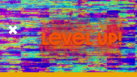 animación digital de texto de nivel y formas abstractas contra el fondo estático de la televisión