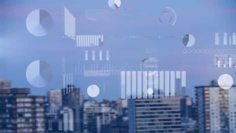 Animation of diverse data over city financial district