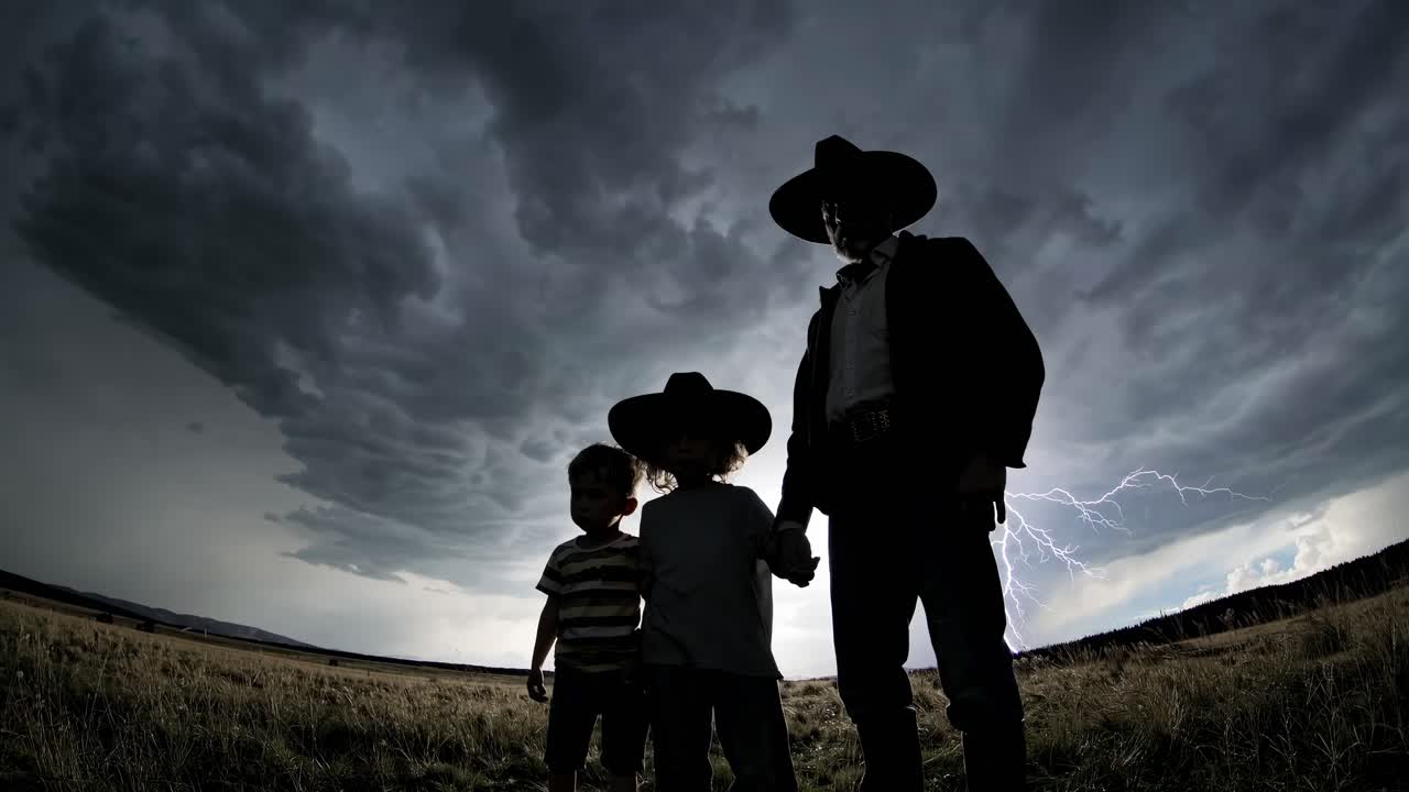 Family in a Field during a Storm