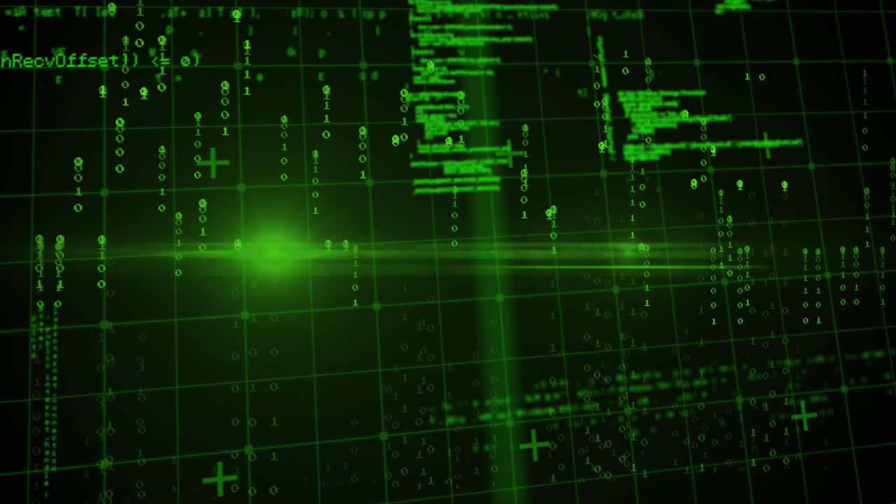 Animation of binary coding and data processing over grid