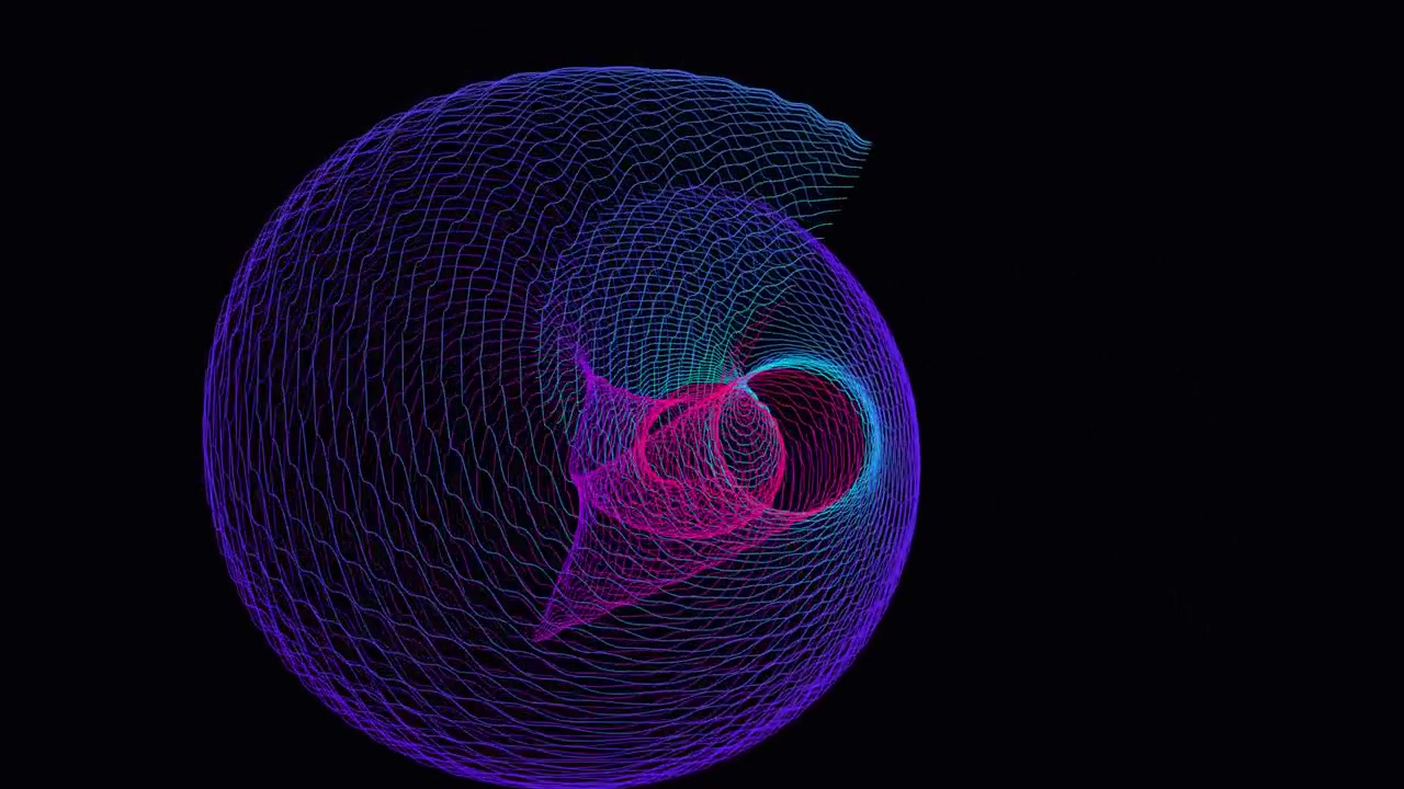 Abstract Rotating Sphere Made of Glowing Neon Lines