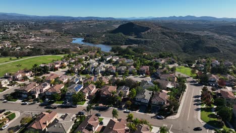 aerial forward movement shot over the homes near calavera hills, carlsbad, california,usa on a bright sunny morning