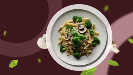 PENNE-Pasta-with-basil,-broccoli,-mushroom-cream-sauce