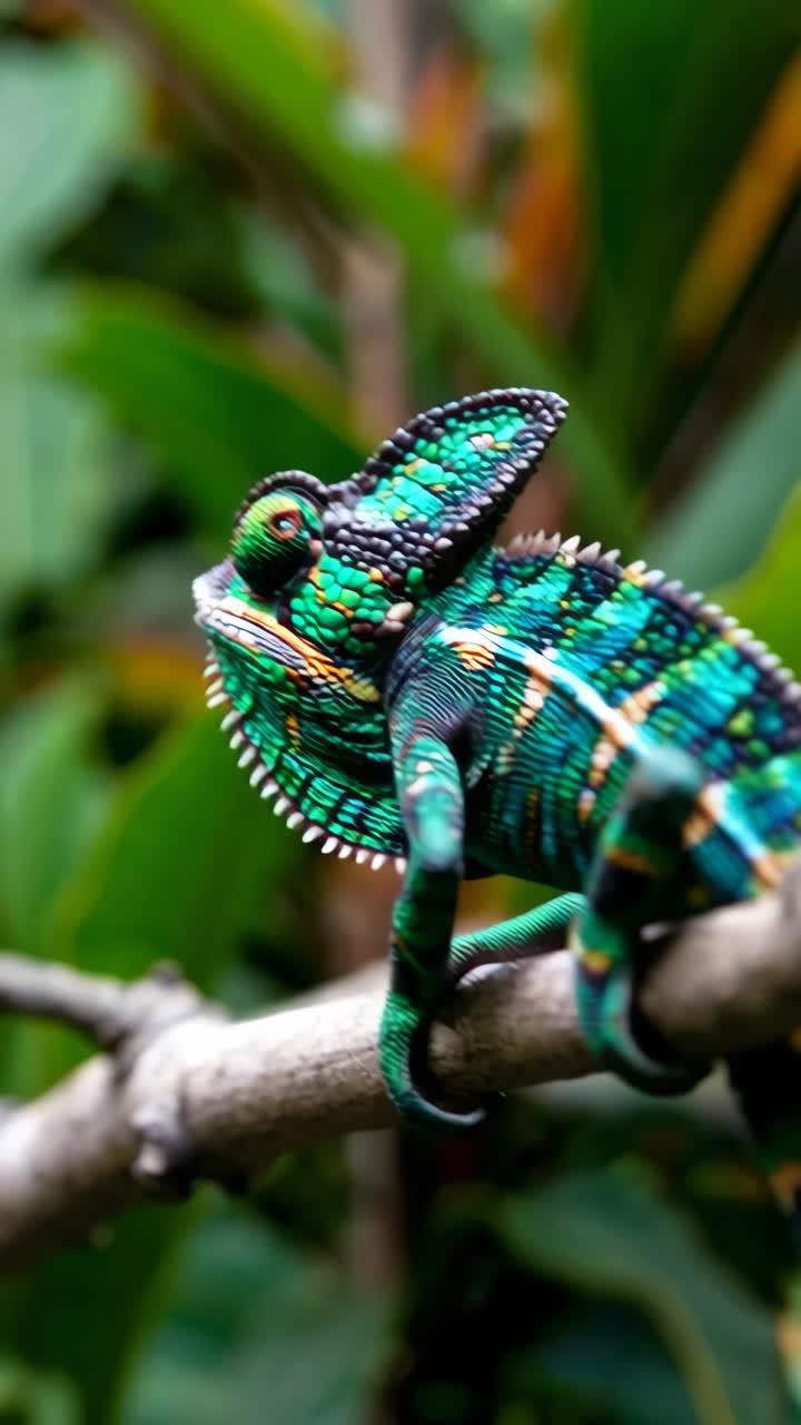 camaleón colorido en una rama