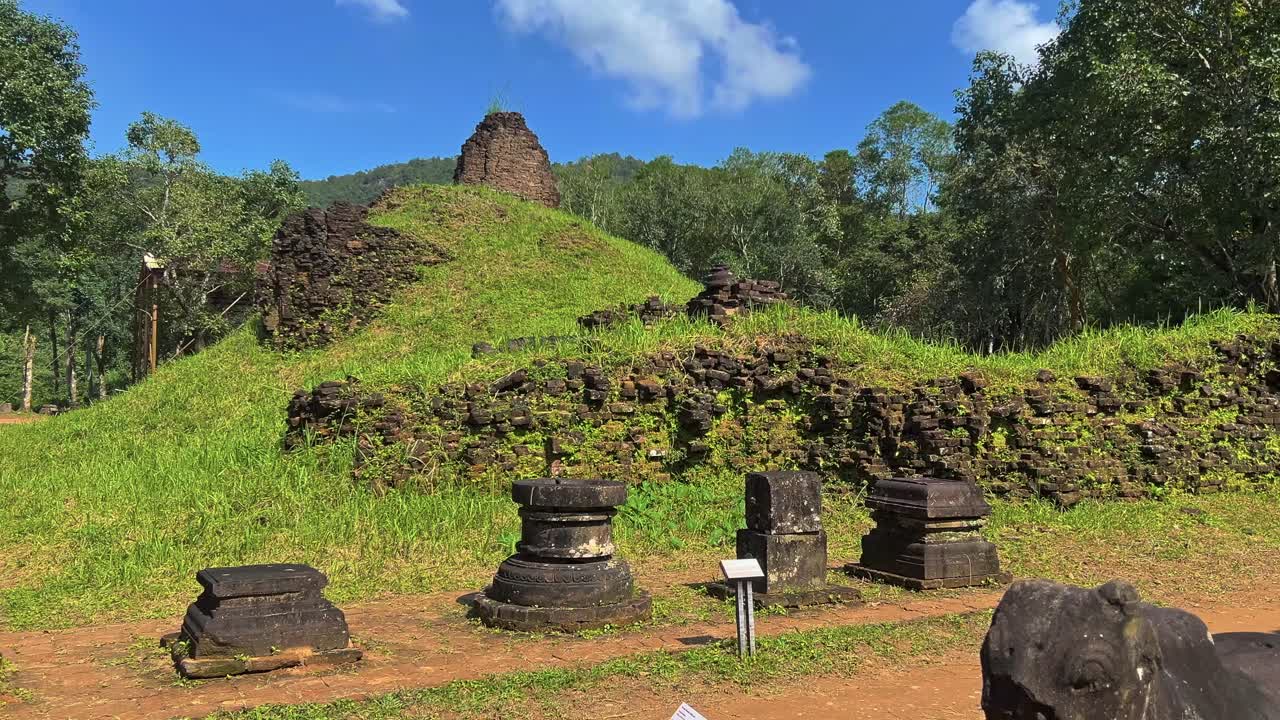 My Son Sanctuary Ancient Hindu Temple Ruins Near Hoi An and Da Nang In Central Vietnam. Panning Shot