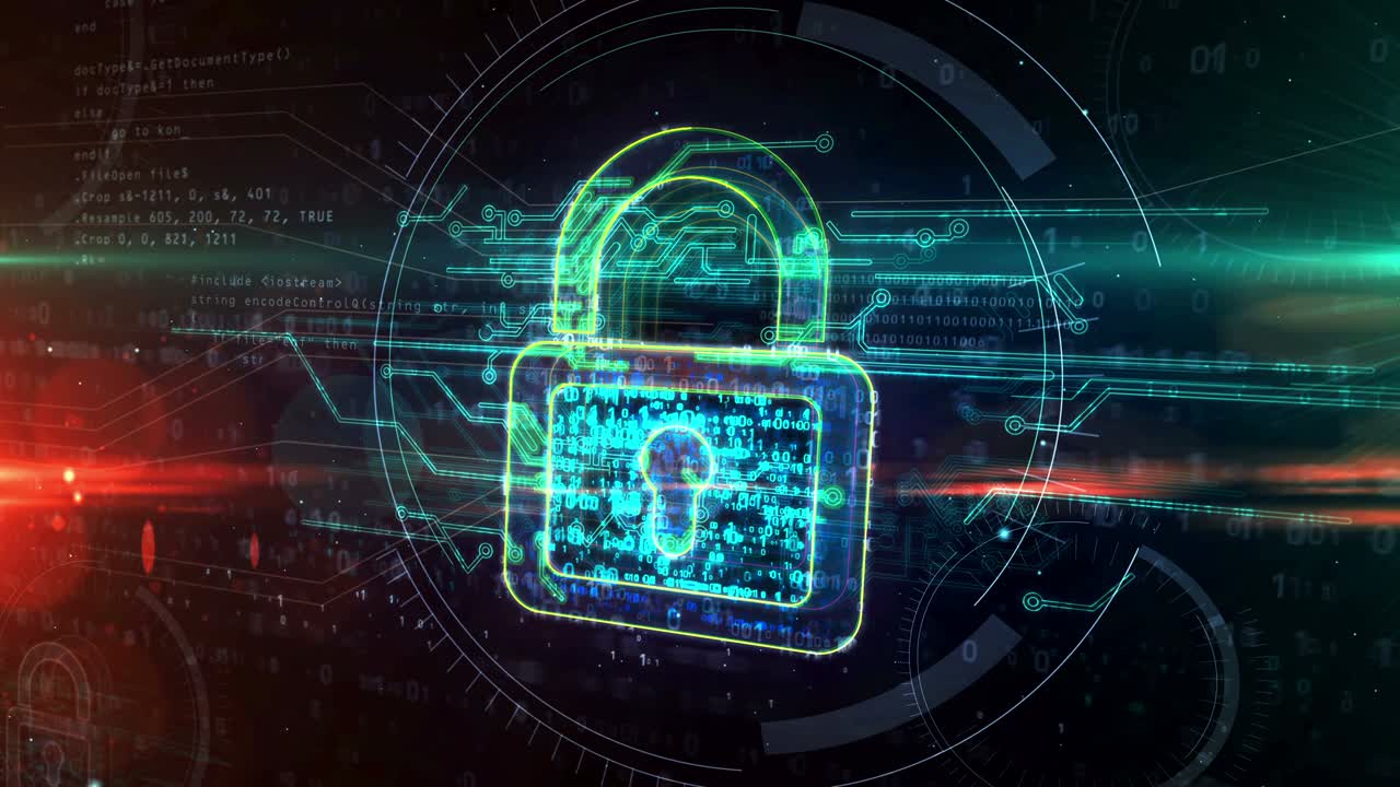 símbolo de seguridad cibernética de candado animación abstracta