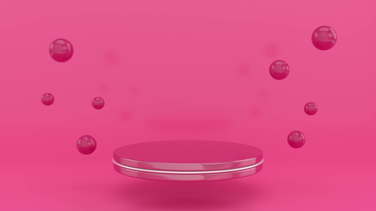 구와 함께 빈 분홍색 포디움, 최소한의 추상적인 분홍색 배경, 상업용 화장품의 고급스러운 디자인을위한 테마, 4k에서 3d 애니메이션