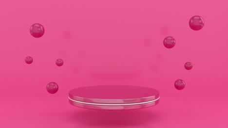 empty pink podium with spheres. minimal abstract pink background. theme for commercial cosmetic luxury design. 3d animation in 4k