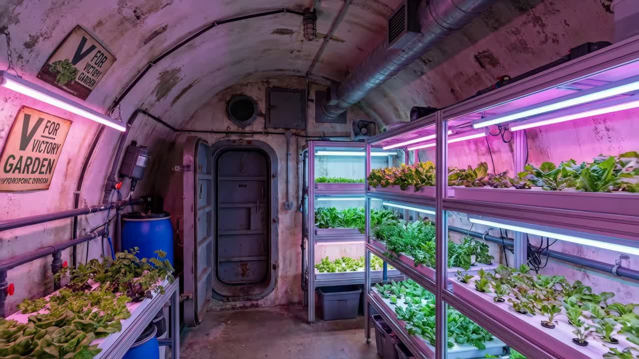 Agricoltura idroponica indoor in un bunker sotterraneo