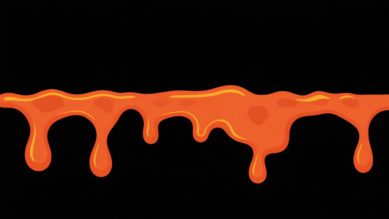 Liquido arancione che gocciola e si fonde su sfondo nero