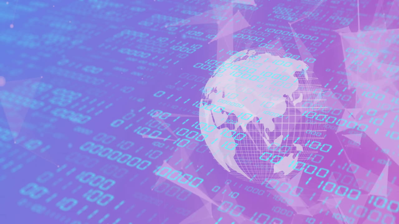 Binary code and data processing over digital globe animation