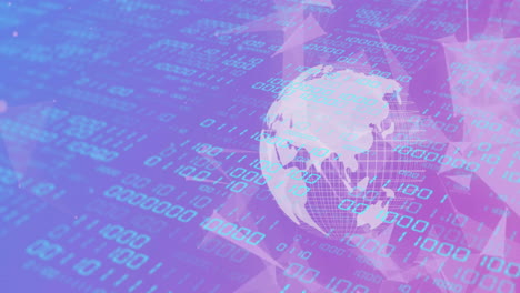 Binary code and data processing over digital globe animation
