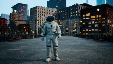 astronauta solitario en una ciudad desierta