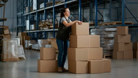 woman stacking boxes in a warehouse