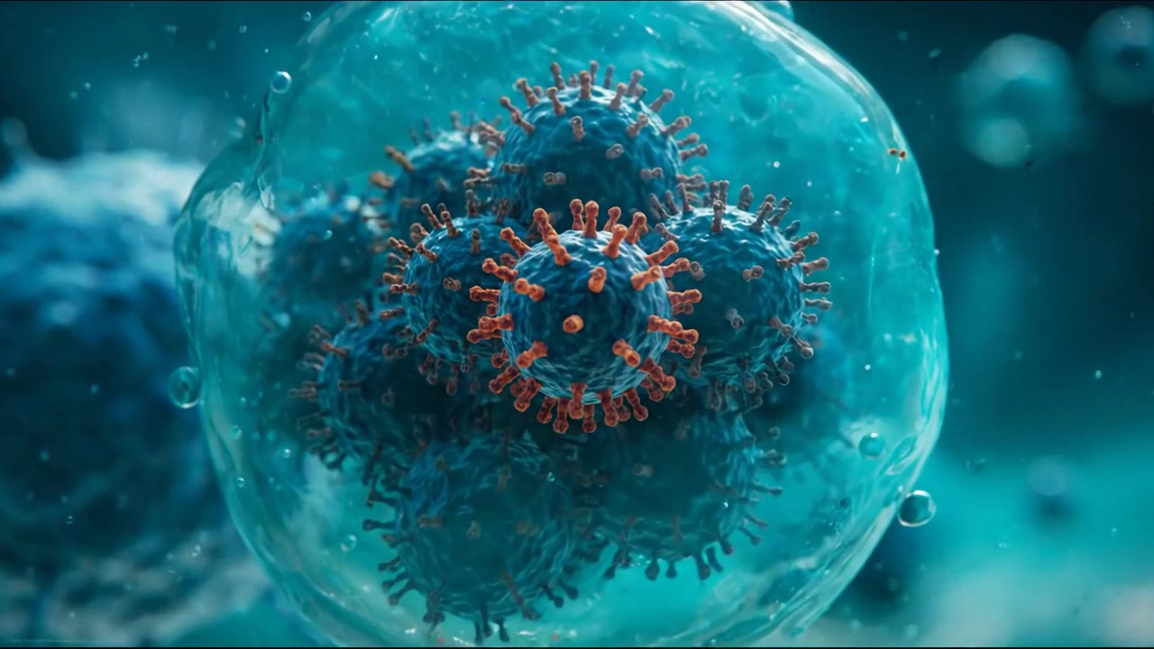 Microscopic View of Viral Cells Multiplying Inside a Host Cell