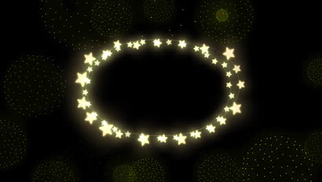 animación de luces de hadas sobre formas amarillas y fuegos artificiales en fondo negro