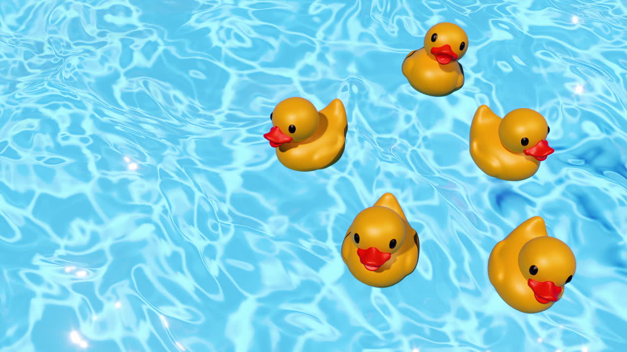 A variety of colorful rubber ducks joyfully floating in an inviting pool of water