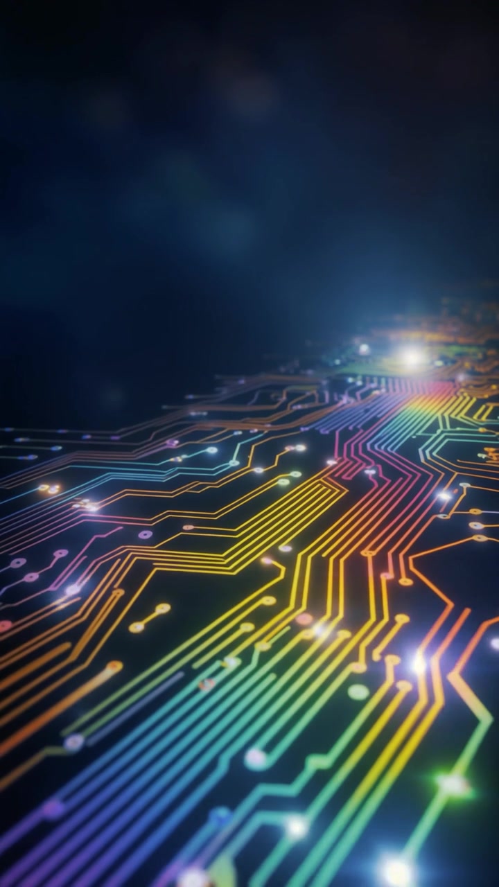 Abstract Digital Circuit Board with Glowing Data Flow