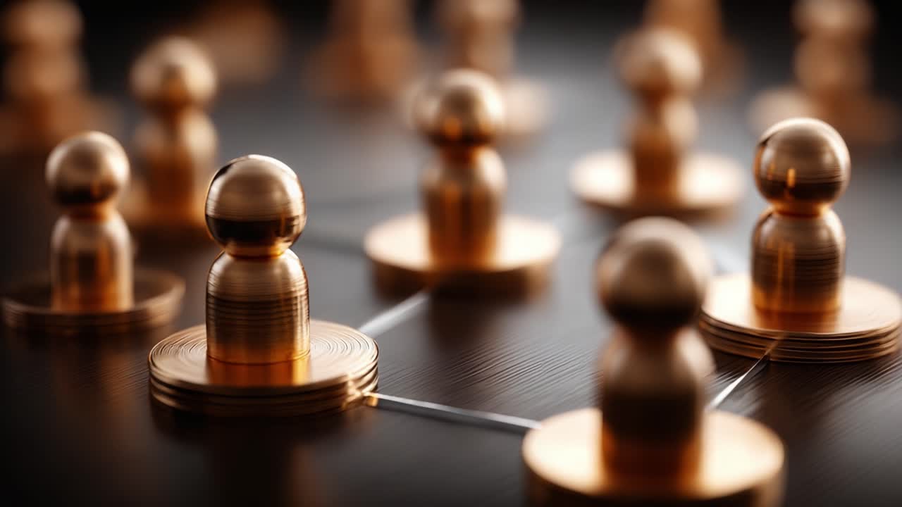 Exploring the Dynamics of Connections and Relationships Through Elegant Metallic Figurines on a Textured Surface in an Intricately Designed Network