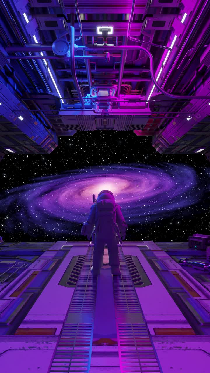 Astronaut observing majestic spiral galaxy from space station