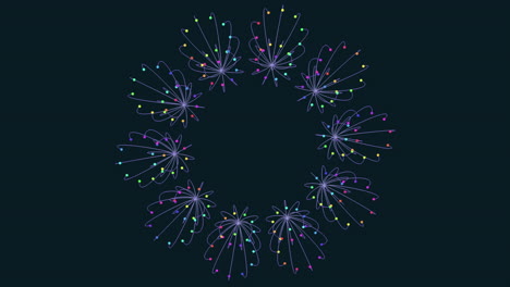 Dynamic spiral of moving dots on black background