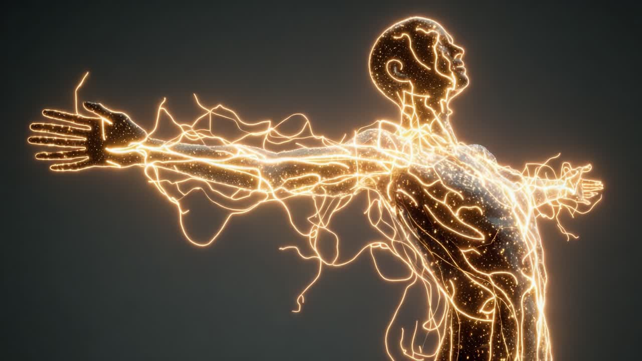 Captivating Transformation of a Digital Figure: A Stunning Visualization of the Interplay Between Light, Energy, and Human Form in a Mesmerizing Display of Artistic Ingenuity and Imagination