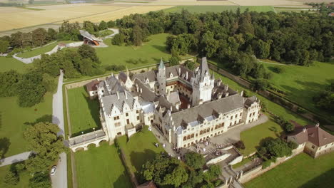 Aerial-Shot-of-Castle-„Schloss-Grafenegg“-in-Lower-Austria