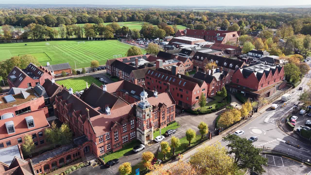 Brentwood School Essex UK pull back drone aerial reverse reveal