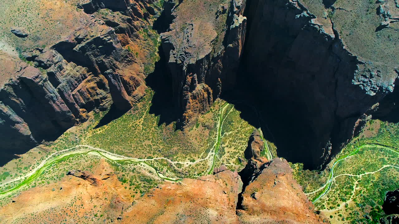Drone shot in the canyon of piedra parada, in the province of Chubut in Argentina