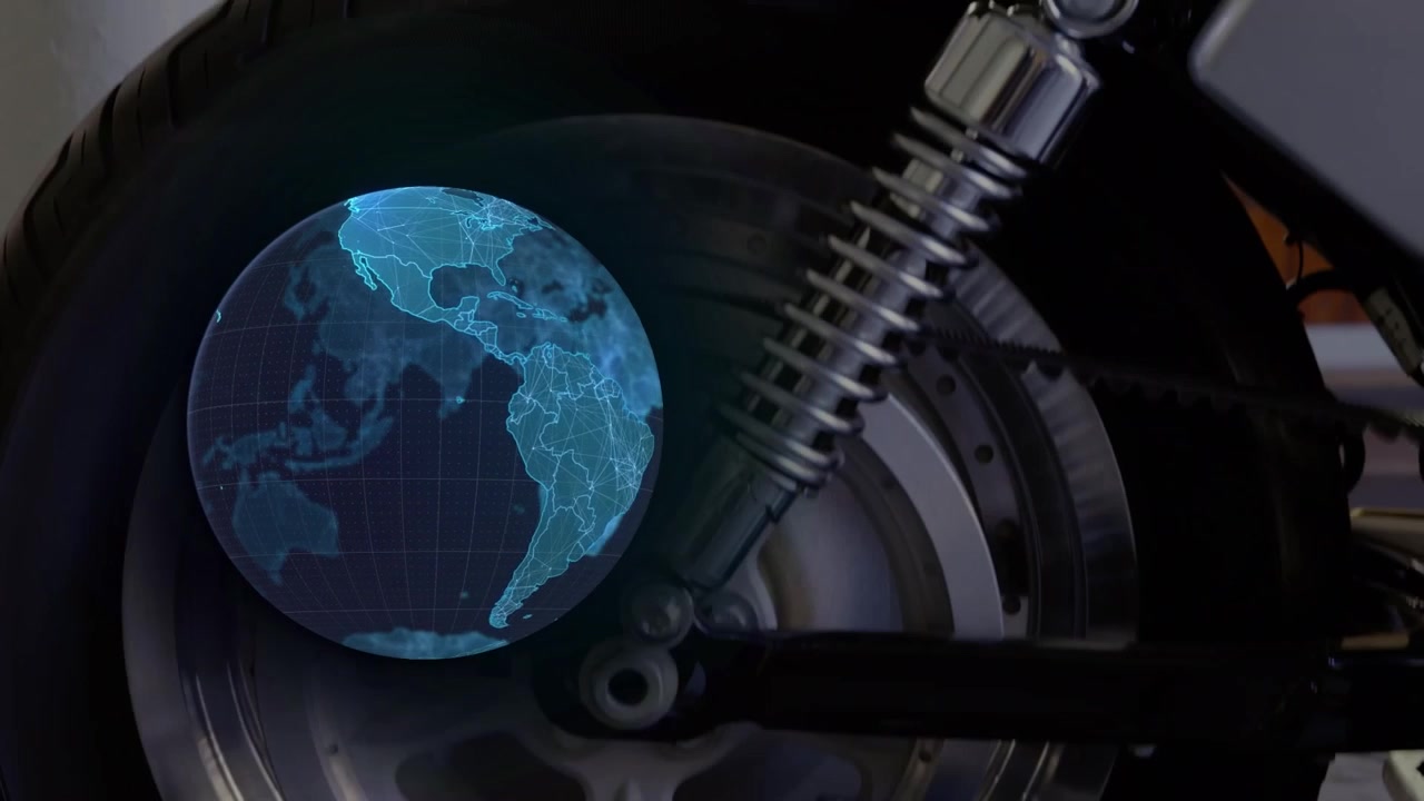 Holographic Globe Projection Over Motorcycle Rear Wheel