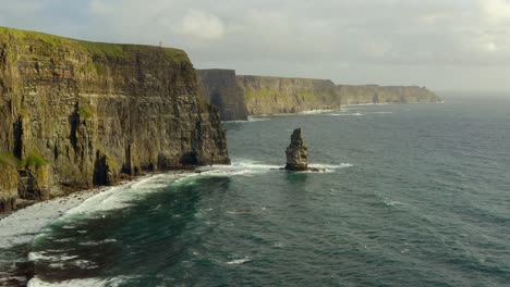 aerial dolly shot of cliffs of moher starting from the edge of a viewpoint cliff