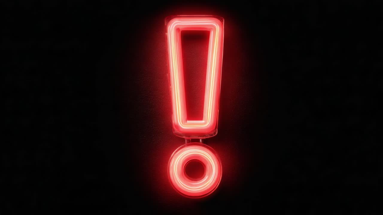 Attention-Grabbing Neon Exclamation Mark Sign Illuminated in Vibrant Red Against a Dark Background, Perfect for Conveying Urgency and Importance in Visual Communication