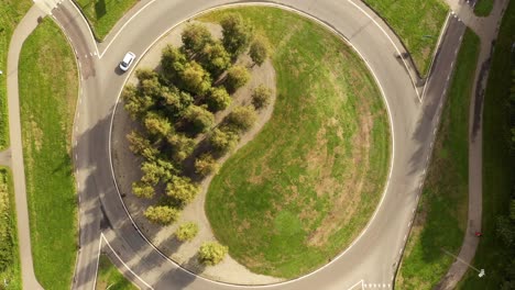 aerial view of yin yang shaped roundabout