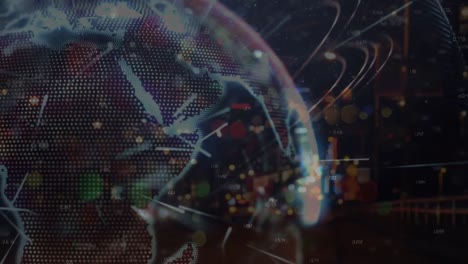 animation of network of connections over fast traffic and globe