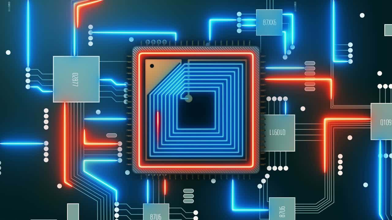 CPU big data process motion. Data transfer integrated microchip. Digital network and computing. 4K UHD seamless loop video.