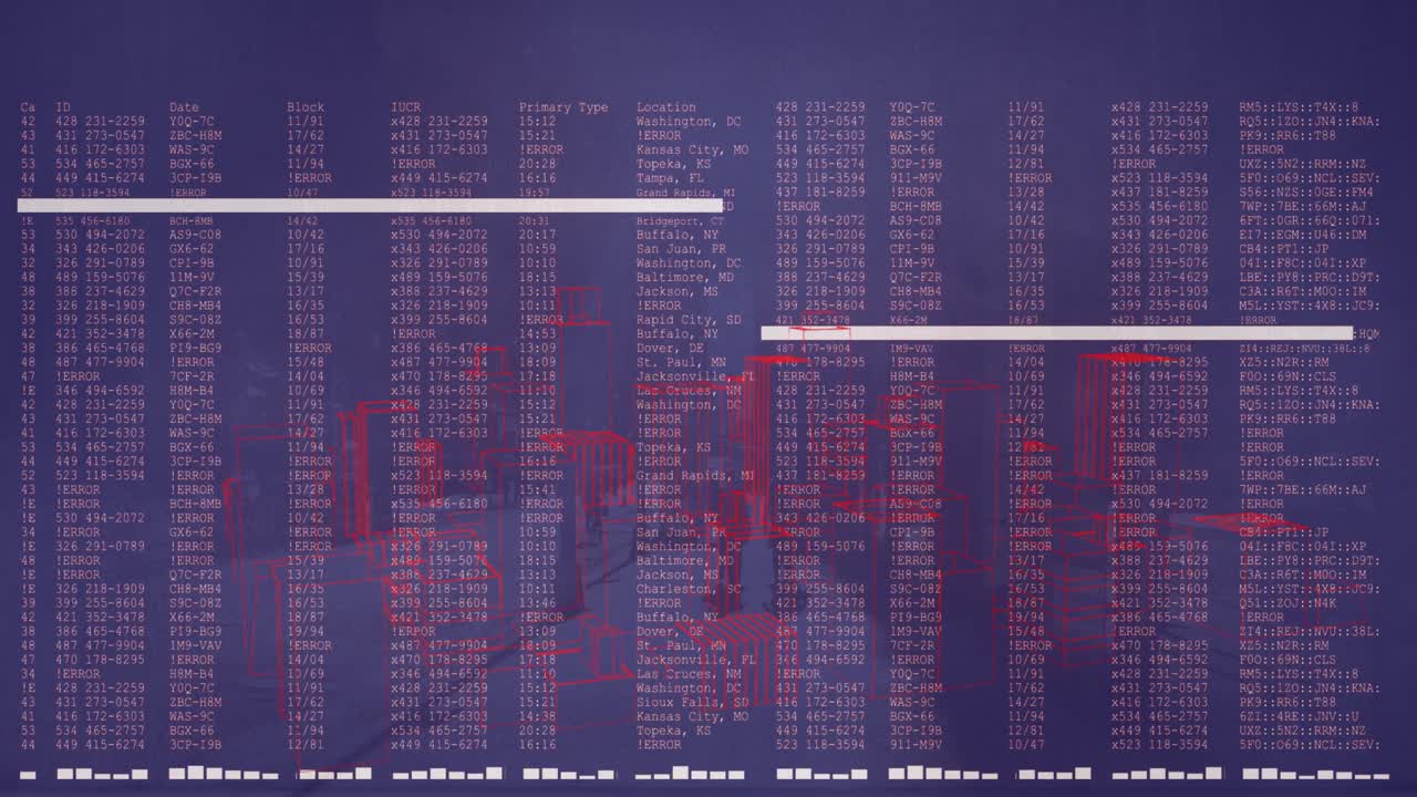 animación del procesamiento de datos sobre el modelo de ciudad 3d contra la calle de la ciudad.