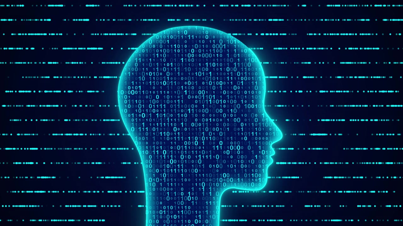 Digital Human Head Silhouette Formed by Binary Code