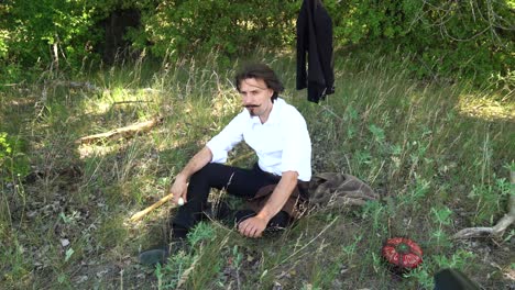 famous hungarian poet sandor petofi resting in shade eating snack