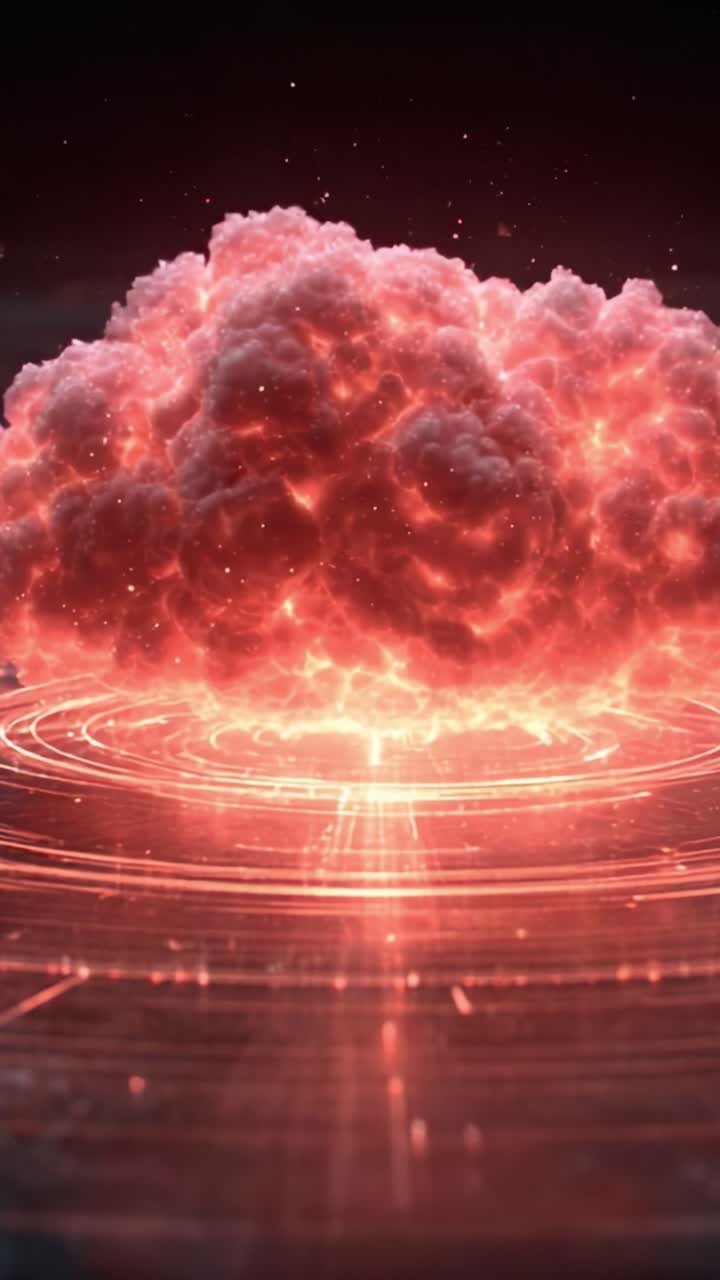 A Stunning Visual Representation of an Explosive Cloud Burst: Capturing the Moment of Eruption with Radiant Energy and Intense Colorful Effects in a Sci-Fi Setting