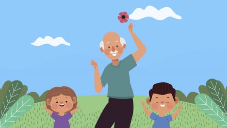grandfather with kids dancing animation