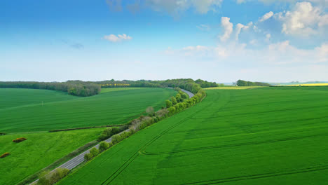 A-British-rural-farmlands-and-country-road-near-Louth,-Lincolnshire