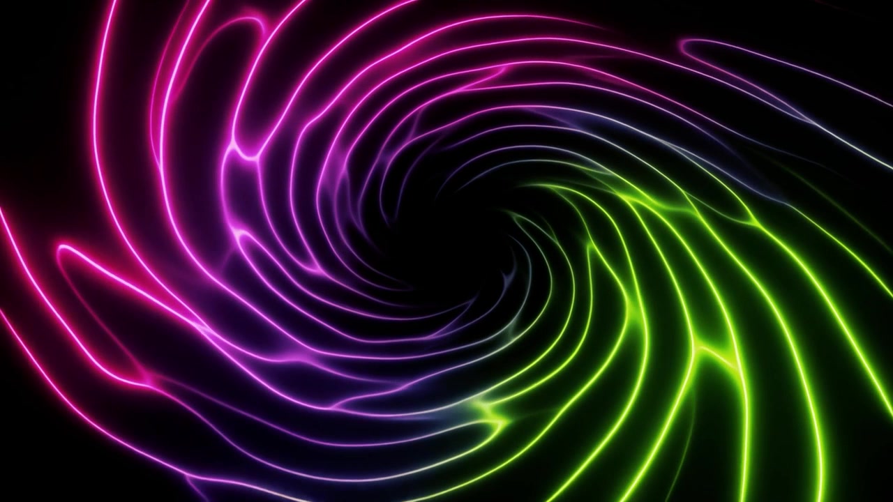 Linee neon luminose vibranti che turbinano in un tunnel a spirale astratto