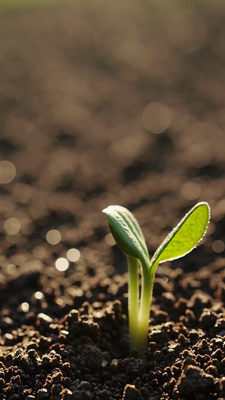 Close-up of a sprouting plant in soil, captured at ground level